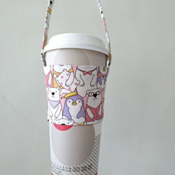 飲料杯套 環保杯套 手搖飲料袋 咖啡袋 手提袋 -企鵝與北極熊(粉紅) 第1張的照片
