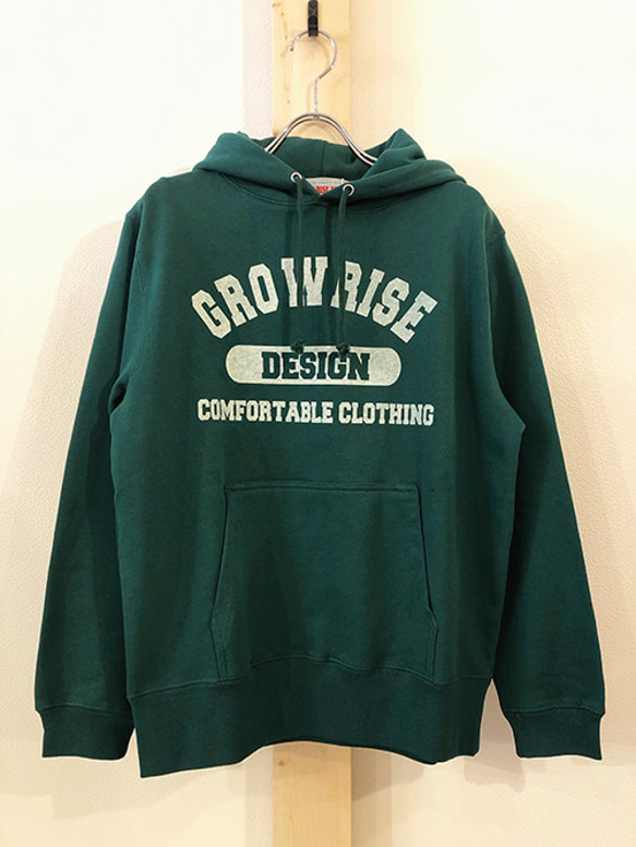 GROW RISE DESIGN　カレッジプリントパーカ（グリーン） 1枚目の画像