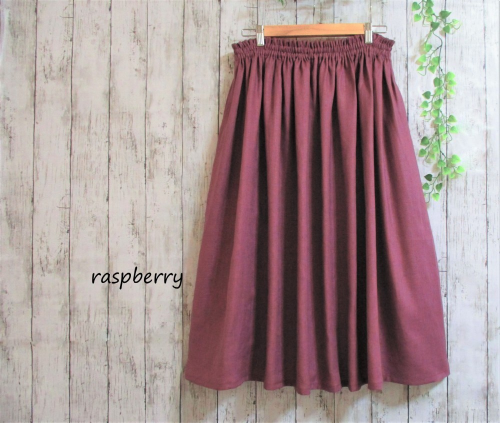 さらっとリネンのギャザースカート　ラズベリー