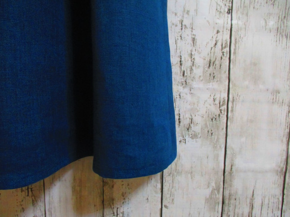 さらっとリネンのギャザースカート　ロイヤルブルー 4枚目の画像