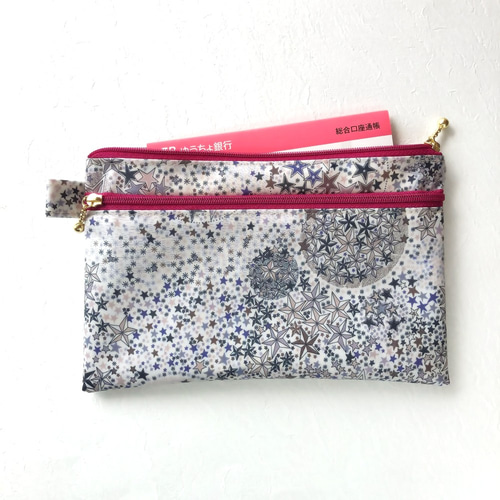 ダブル ファスナー ポーチ(リバティ プリント「アデラジャ」使用