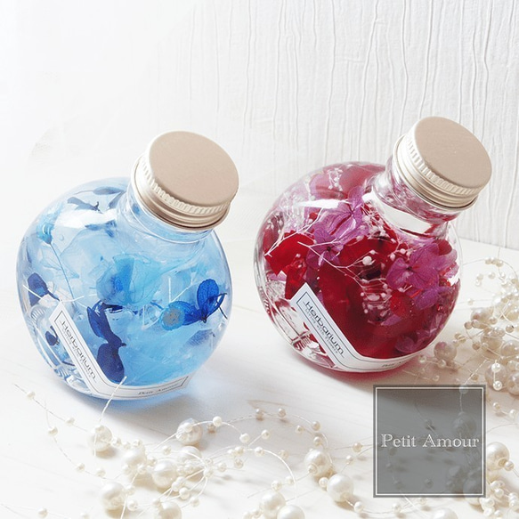 ハーバリウムミニサイズコロンと可愛いねこ瓶タイプ【ブルー】 6枚目の画像