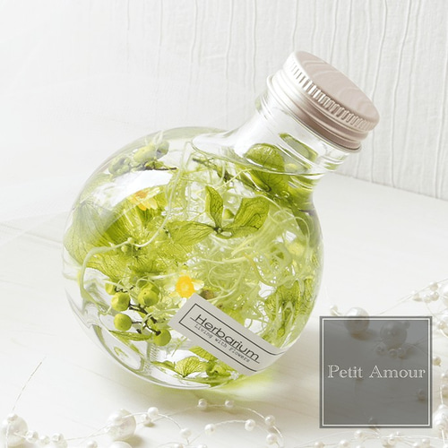 ◆ハーバリウム　341 大人グリーンのネコbottle*.:。✿*゜ 8297828b5d45740d80ba13d77fb279