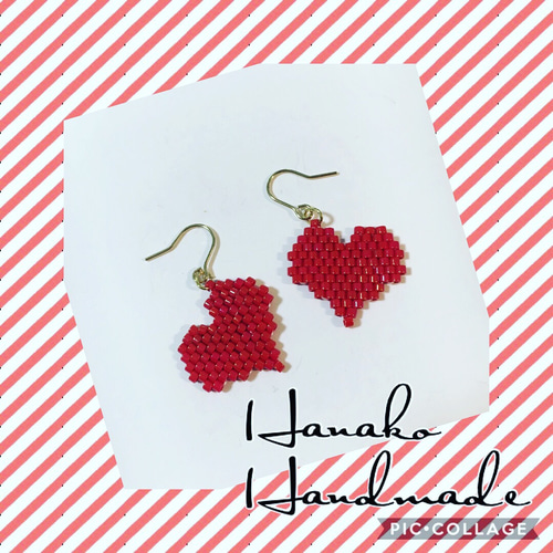 ビーズステッチピアス ハート❤︎ ピアス（フック・チェーン） Hanako