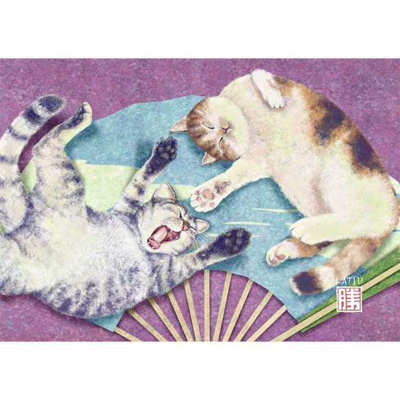 ねこタイム」寝コ あくび 扇子 イラスト イラスト kura-katsu 通販 