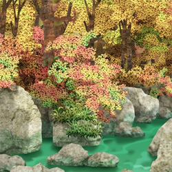 「秋の渓谷」紅葉　渓流　うろこ雲　水彩　切り絵　　 4枚目の画像
