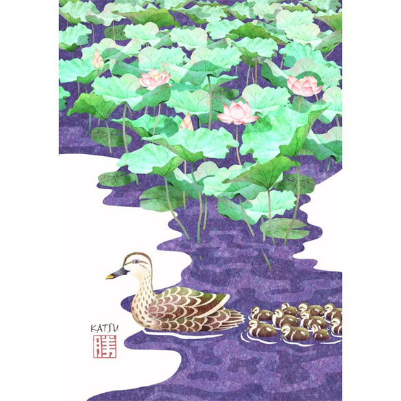 【絵画】ネイチャーアート　「カモの親子」原画 絵画】ネイチャーアート「カモの親子」原画