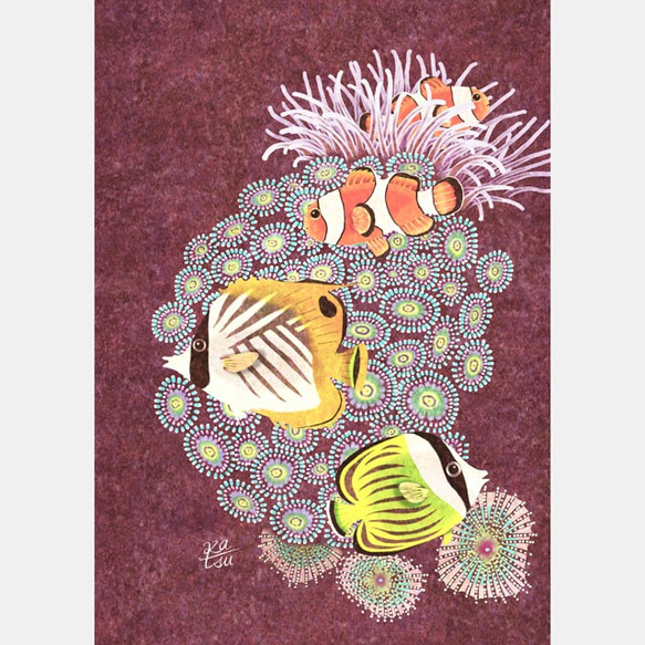 「ソフトコーラル」カクレクマノミ　チョウチョウウオ　サンゴ　イラスト 1枚目の画像