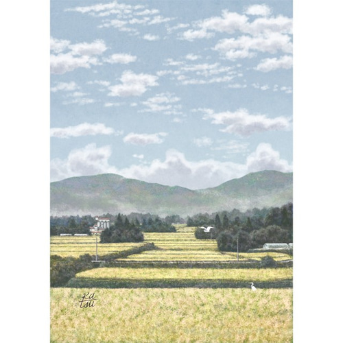 実りの秋」黄金色 収穫 田園風景 うろこ雲 イラスト イラスト kura