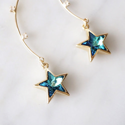 スワロフスキー＊クリスタルバミューダブルー＊星のロングウェーブピアス／イヤリング【k14gf 金属アレルギー対応】 3枚目の画像