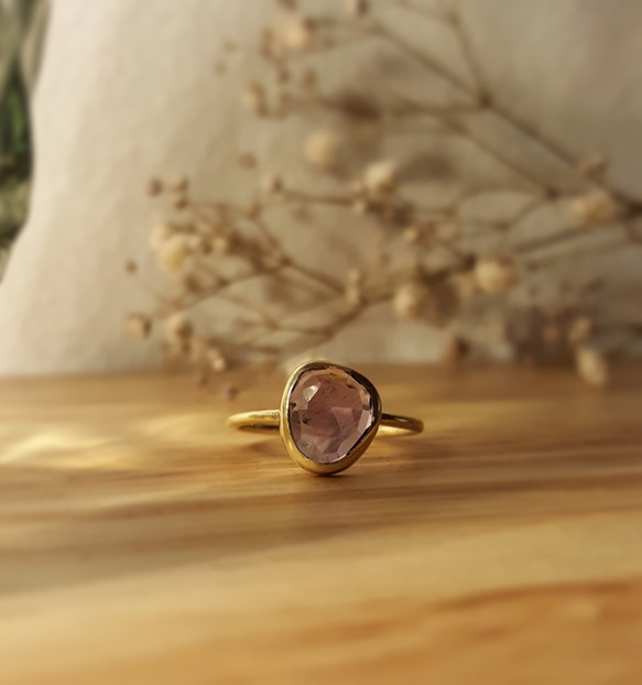 ◆1点もの◆・amethyst・tubu ring・rose cut・brass・ 1枚目の画像