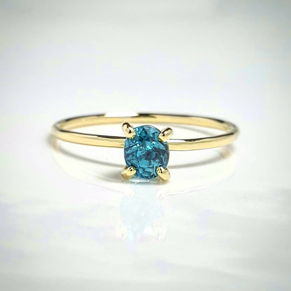 ◆1点もの◆天然石◆ ブルー ジルコン( blue zircon )・・gold ring・・K18YG・・ 4枚目の画像