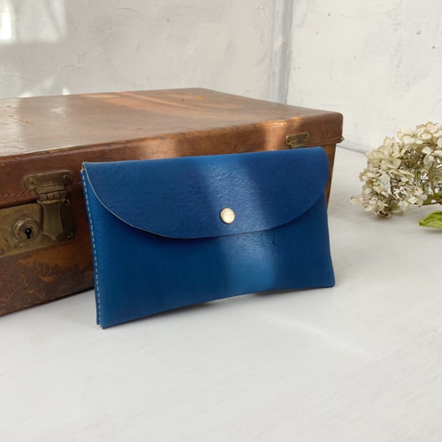 [受注製作]　革　通帳ポーチ 受注製作】お札も入る♪通帳ポーチ＊ブルー ポーチ nu:um 通販