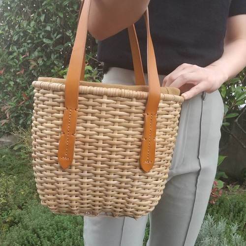 皮籐のかごバッグ(内袋/ウール薄茶) かごバッグ mapica 通販｜Creema 