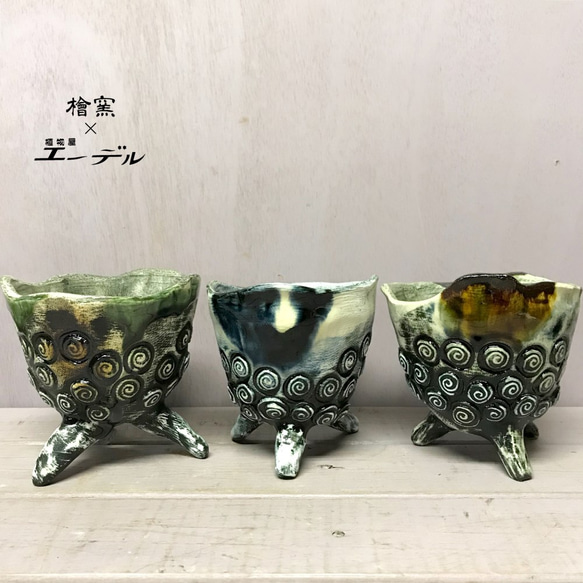 陶芸作家 安在健一　檜窯別注当店オリジナル陶器鉢『轟』・・・青色 　☘多肉植物　☘塊根植物　☘観葉植物 8枚目の画像