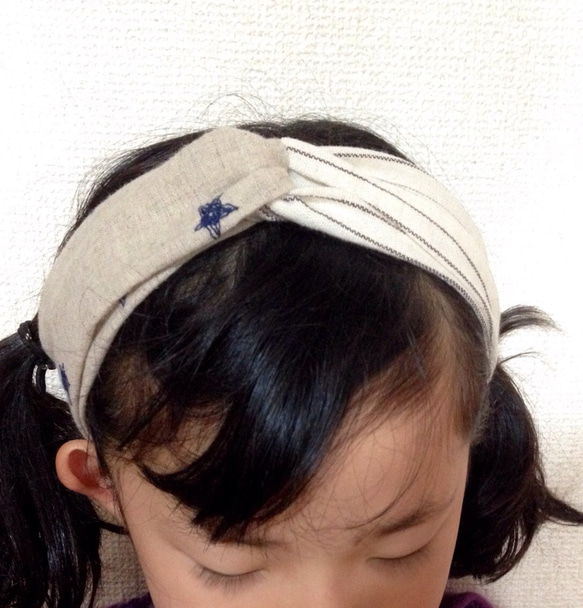星の刺繍とストライプのヘアバンド 5枚目の画像