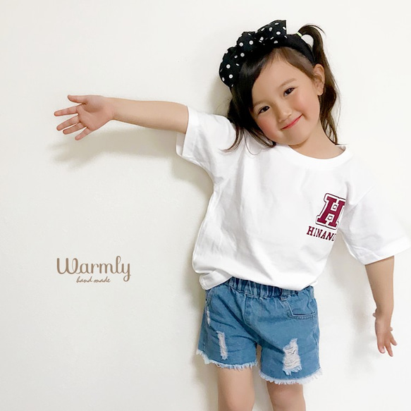 名前入り★イニシャルＴシャツ〔ホワイト〕長袖変更 子供から大人 お揃い 4枚目の画像