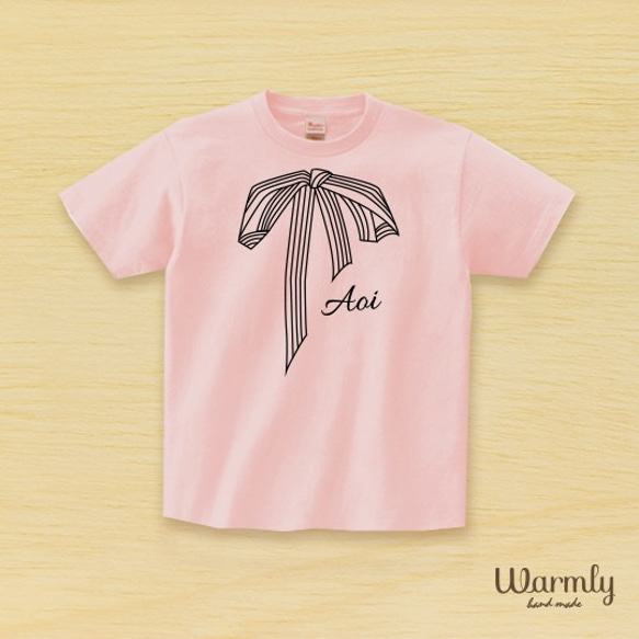 名前入り★リボンTシャツ〔ピンク〕 2枚目の画像