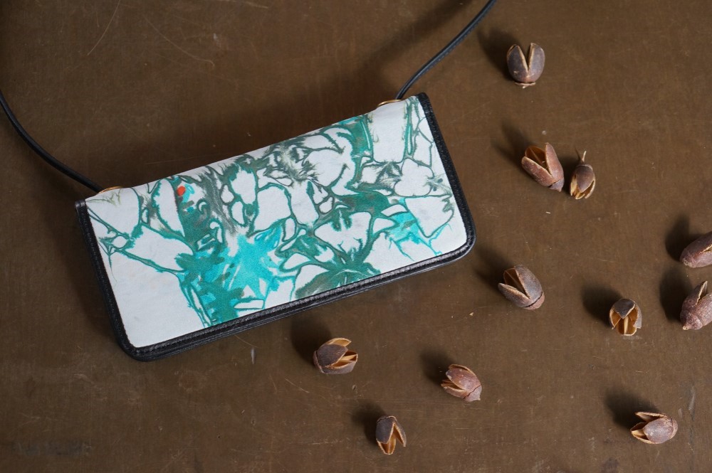 絞り染めLEATHERお財布bag-＃green-color《送料無料》