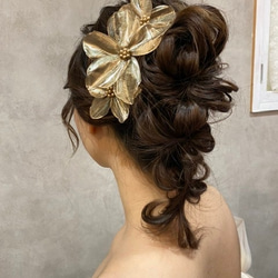 ゴールドフラワーヘッドドレス和装ヘアアクセ海外発送可　ブライダルアクセサリー　ウェディングアクセサリー 8枚目の画像