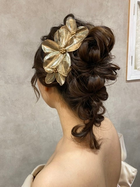 ゴールドフラワーヘッドドレス和装ヘアアクセ海外発送可　ブライダルアクセサリー　ウェディングアクセサリー 8枚目の画像