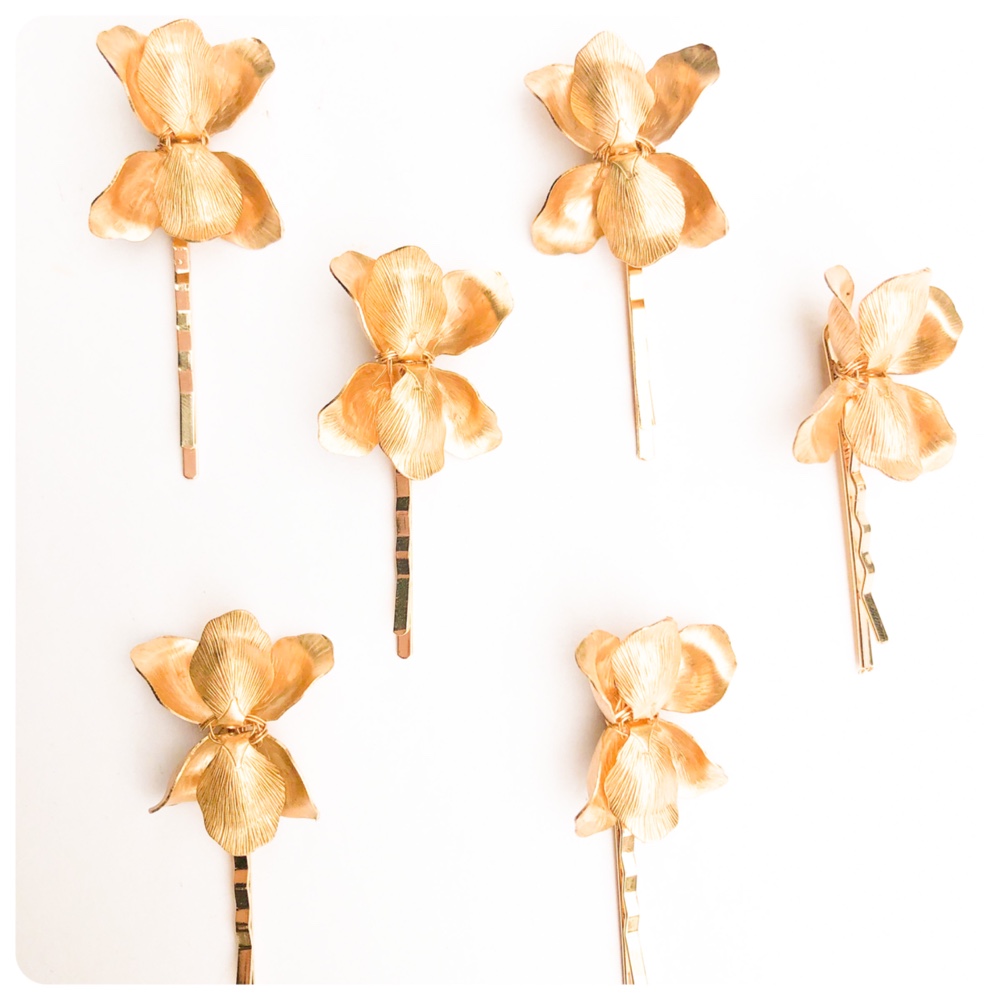 【ゼクシィ掲載】真鍮フラワーピン（6本セット）ブライダル海外発送可　ブライダルアクセサリー　ウェディング　花嫁ヘア