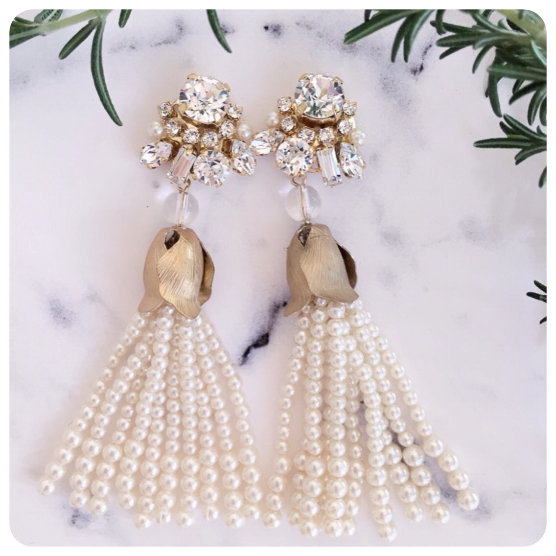 スワロフスキーパールタッセルイヤリング