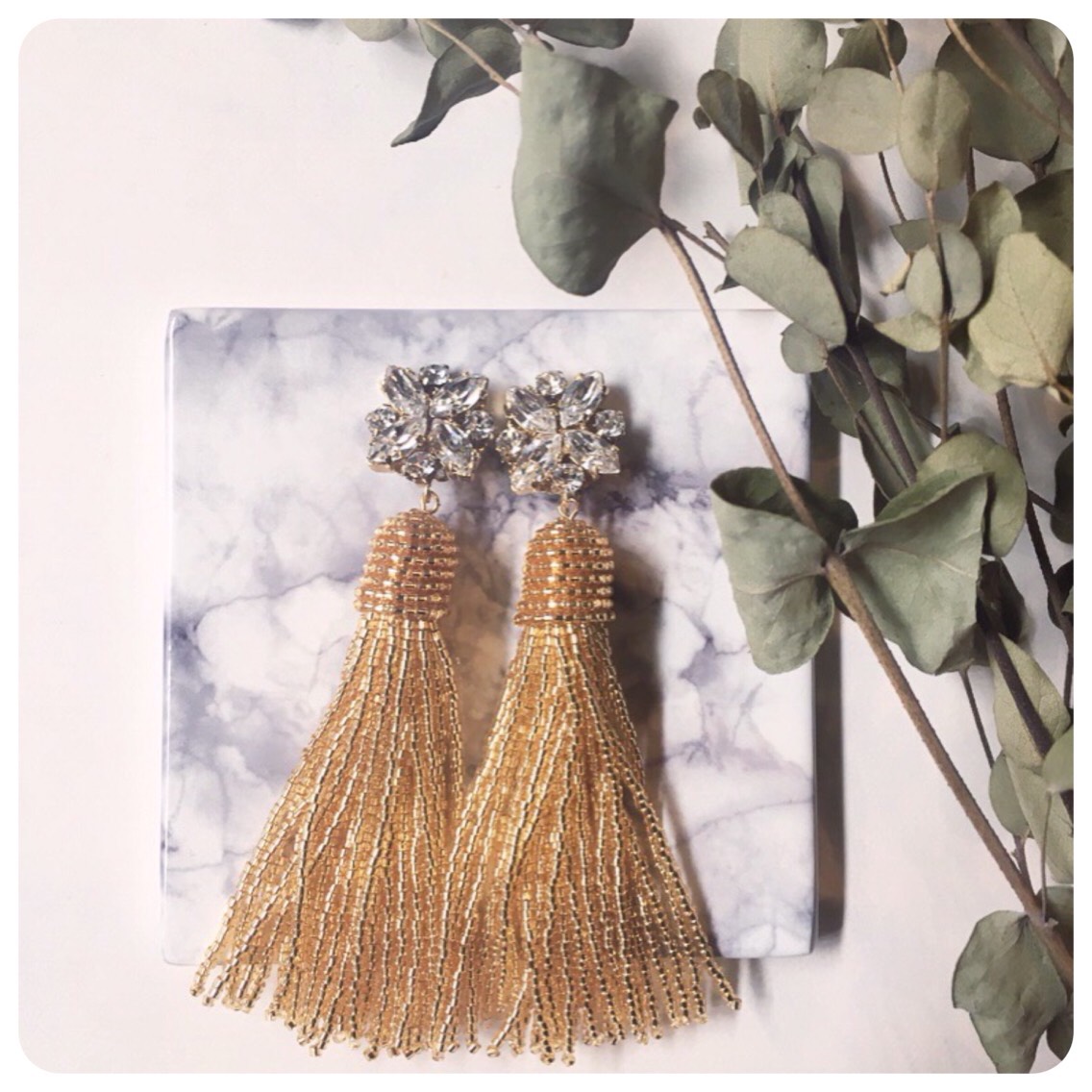 ゴールドビーズタッセルビジューピアス海外発送可