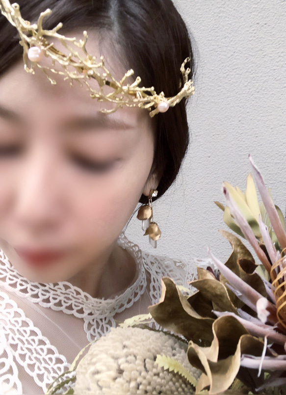 黃銅花朵水晶耳環新娘可發貨海外新娘配件婚禮配件 第5張的照片