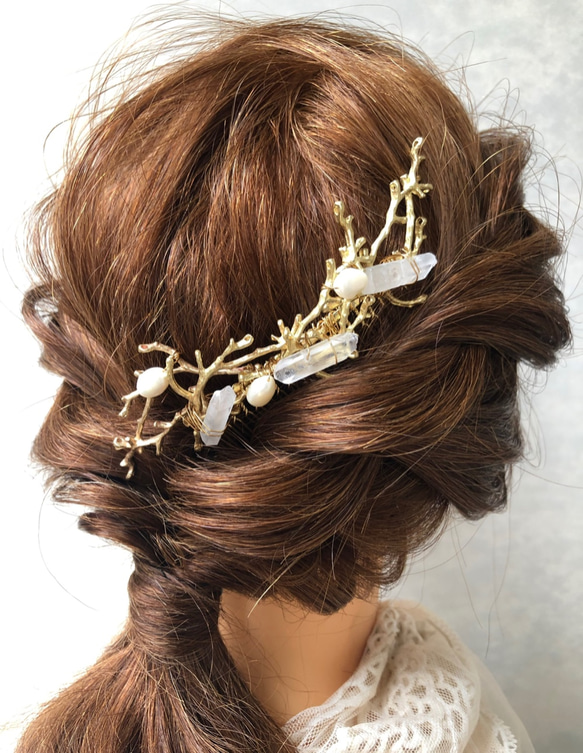 珊瑚水晶頭飾頭梳新娘海外運送可用新娘配件婚禮配件 第5張的照片
