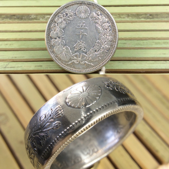 戒指由日本老银币制成(纯银80％)２５号尺寸 第4張的照片