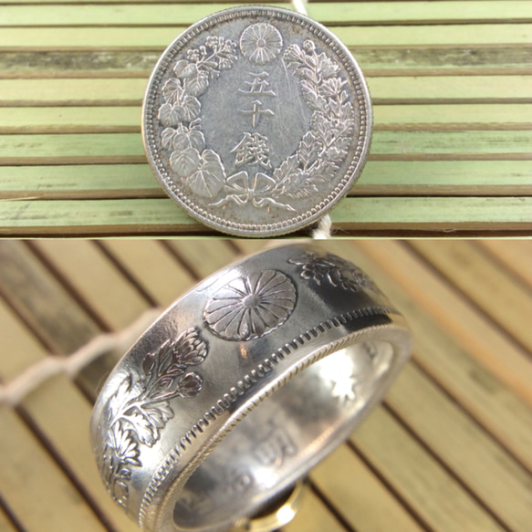 戒指由日本老银币制成(纯银80％)２２号尺寸 第4張的照片