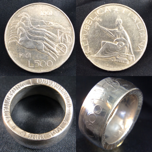 イタリアコインリング 銀貨 指輪 イタリア 500リラ