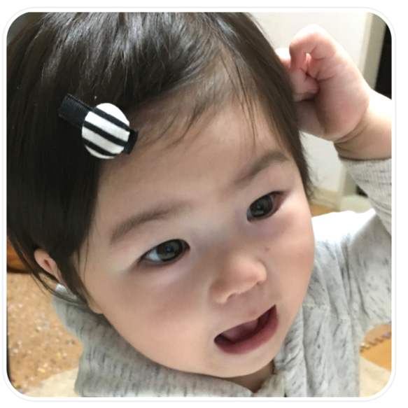 【モノクロ×ボーダー】コロンと可愛いベビーヘアクリップ 4枚目の画像