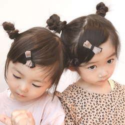 シルバーグレー】姉妹でお揃い！ダブルリボンのヘアクリップセット