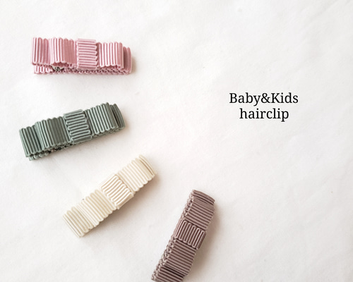 ♡アンティークリボン　ベビーキッズヘアクリップ　ヘアゴム　ヘアピン Big ribbon hairpin 【Taupe】 大きめ リボン ヘアピン ヘア