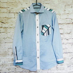 figure technologie 「選べる肩タイプ・爽やかブルー」 綿１００％ デザインシャツ 6枚目の画像