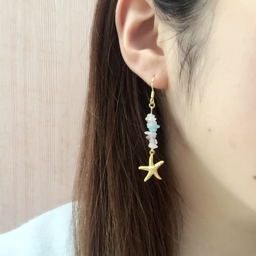 天然石とヒトデのピアス ピアス（フック・チェーン） izumin 通販 