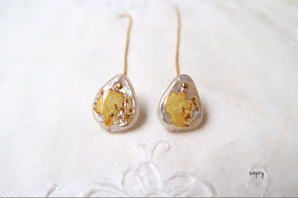 -  antique botanical pearl -  ドロップピアス（yellow×レースフワラー×ゴールドピン) 3枚目の画像