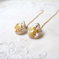 -  antique botanical pearl -  ドロップピアス（yellow×レースフワラー×ゴールドピン) 5枚目の画像