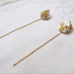 -  antique botanical pearl -  ドロップピアス（yellow×レースフワラー×ゴールドピン) 6枚目の画像