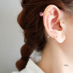 -  ear cuff  -  （gold × アメジスト　ボタン型　カット入り　中心）no.1439 9枚目の画像