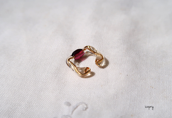 -  square ear cuff  -  （gold ×オーバルガーネット　中心）S,Mサイズ no.1527 5枚目の画像