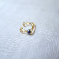 -  square ear cuff  -  （gold ×ラピスラズリ　ラウンド　角）no.1514 4枚目の画像