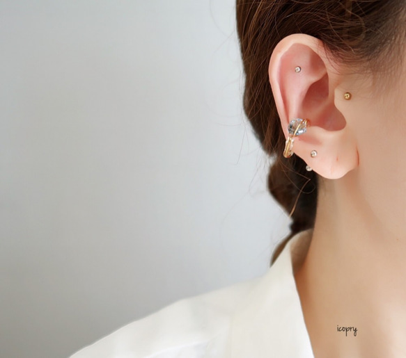 -  square ear cuff  -  （ ローズクォーツ　レクタングル　サイド）Mサイズのみ　no.1639 9枚目の画像