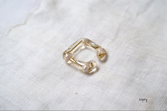 -  square ear cuff  -  （gold ×4点パール）Mのみ　no.1665 2枚目の画像