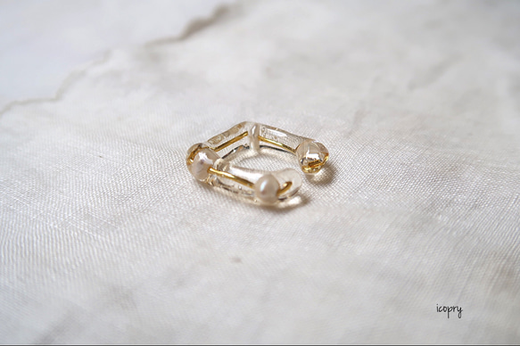 -  square ear cuff  -  （gold ×4点パール）Mのみ　no.1665 4枚目の画像