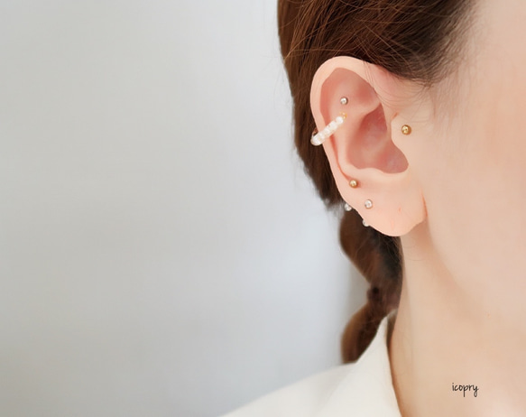 -  square ear cuff  -  （gold ×4点パール）Mのみ　no.1665 9枚目の画像