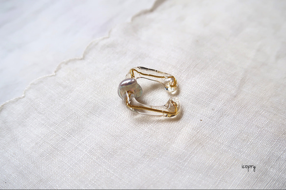 -  square ear cuff  -  （gold ×バロックパール　中心）Mのみ　no.1666 5枚目の画像