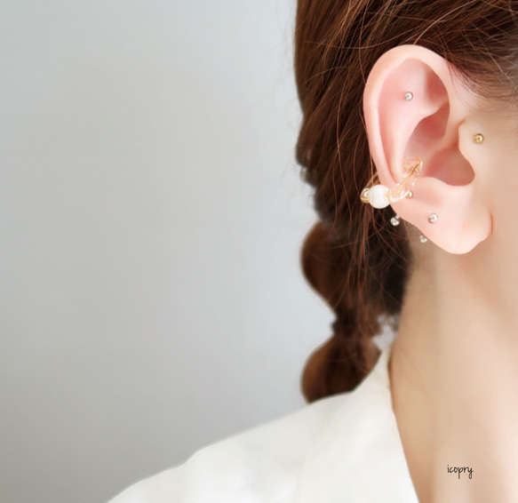 -  square ear cuff  -  （gold ×バロックパール　中心）Mのみ　no.1666 9枚目の画像